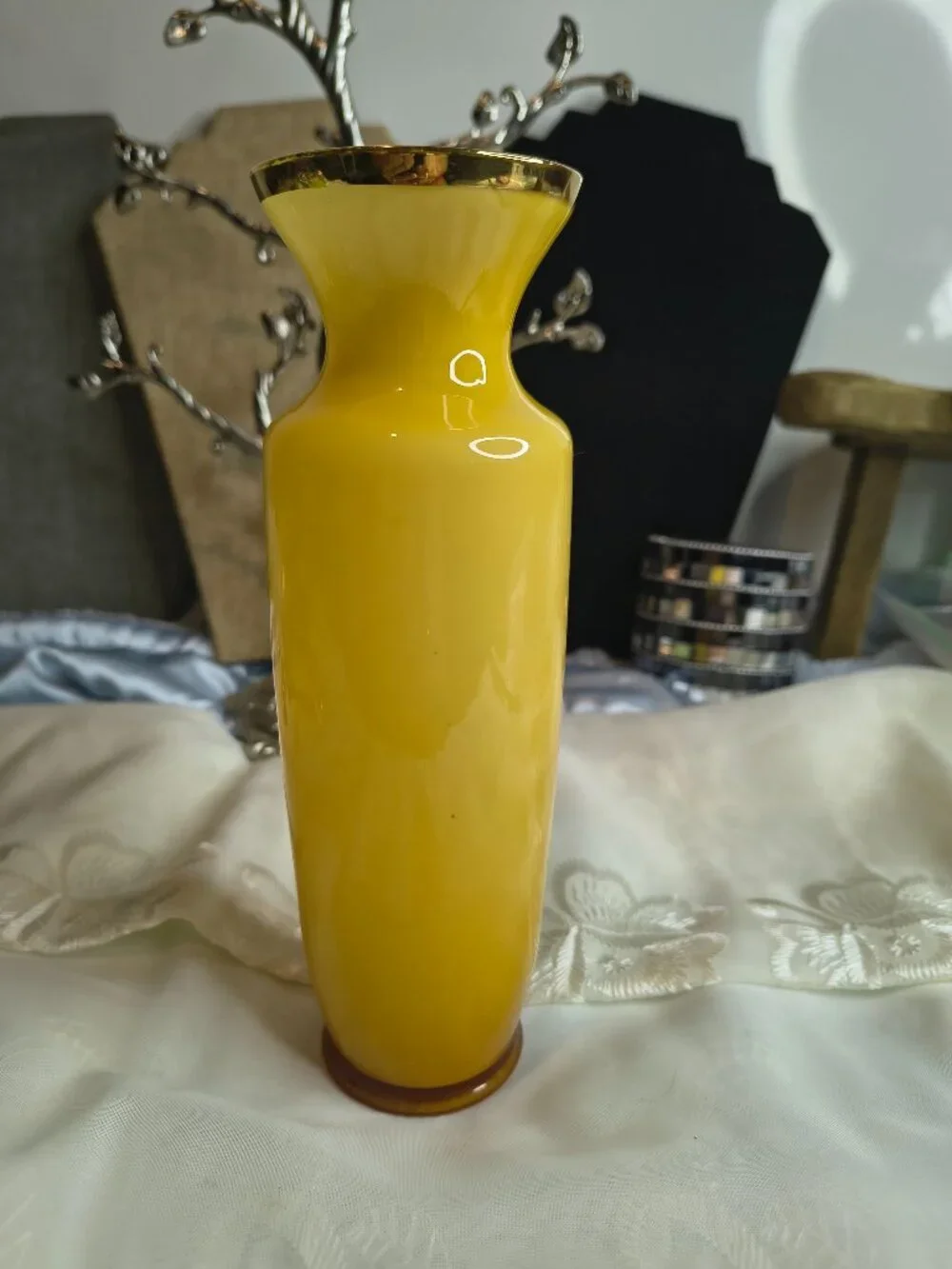 Yellow and Gold White Encased Wheat Mid Century Vase